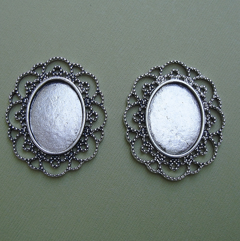 Cameo Cabochon Base Settings Antique Silver- 3pcs.