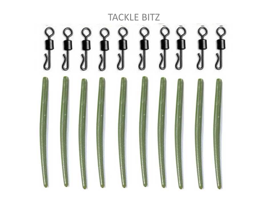 Weed Green Carp Fishing Tackle Quick Change swivels + 35mm Anti Tangle Sleeves