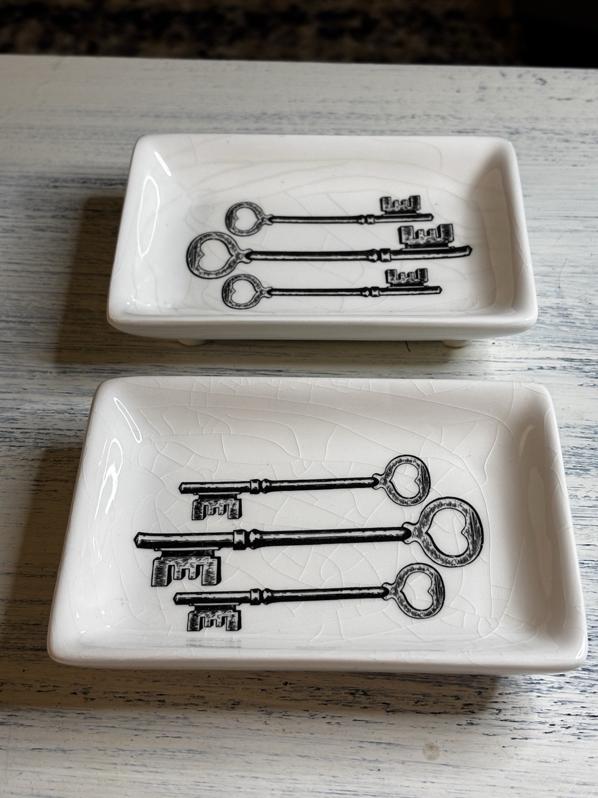 White Ceramic Trinket Dish With Key Design