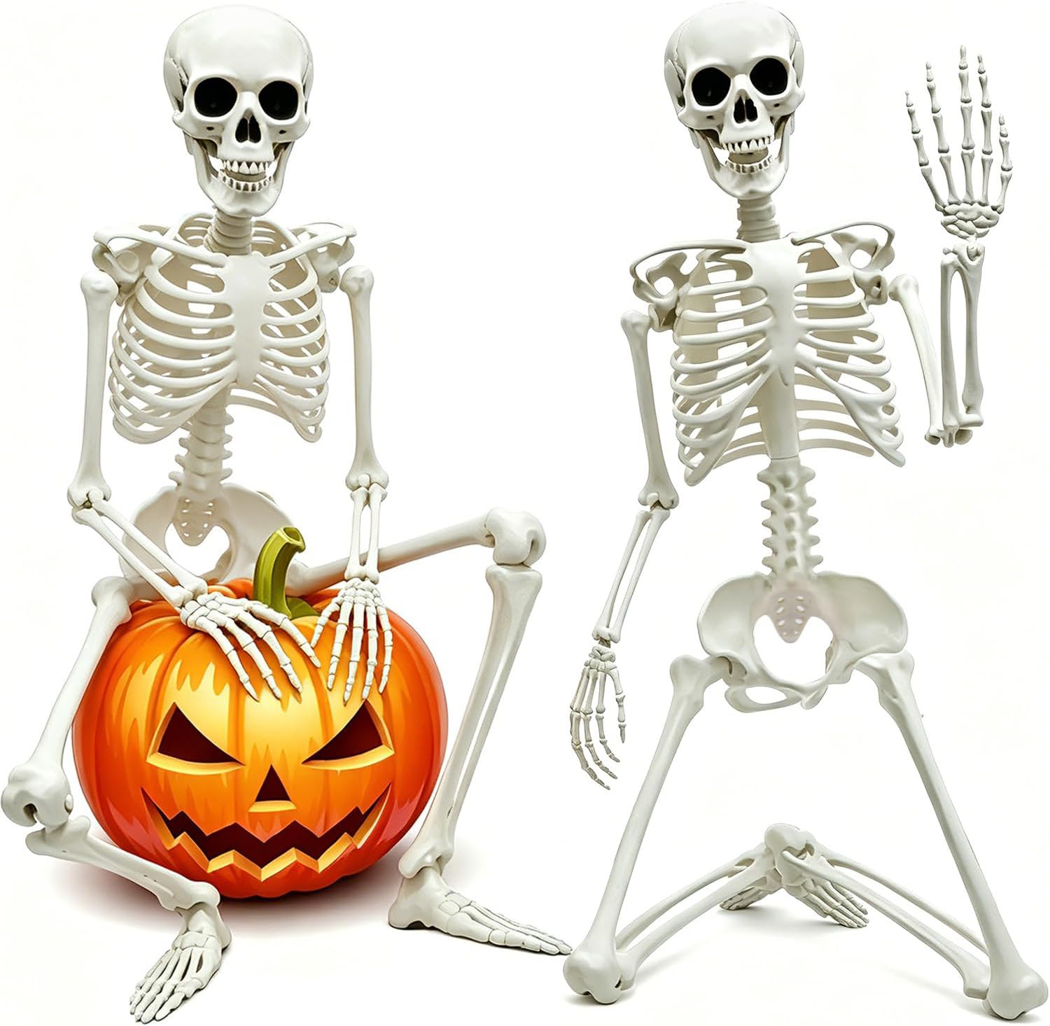 2PACK 36" Skeleton Halloween Decorations, 3FT Skeleton with Movable Joints | Pla