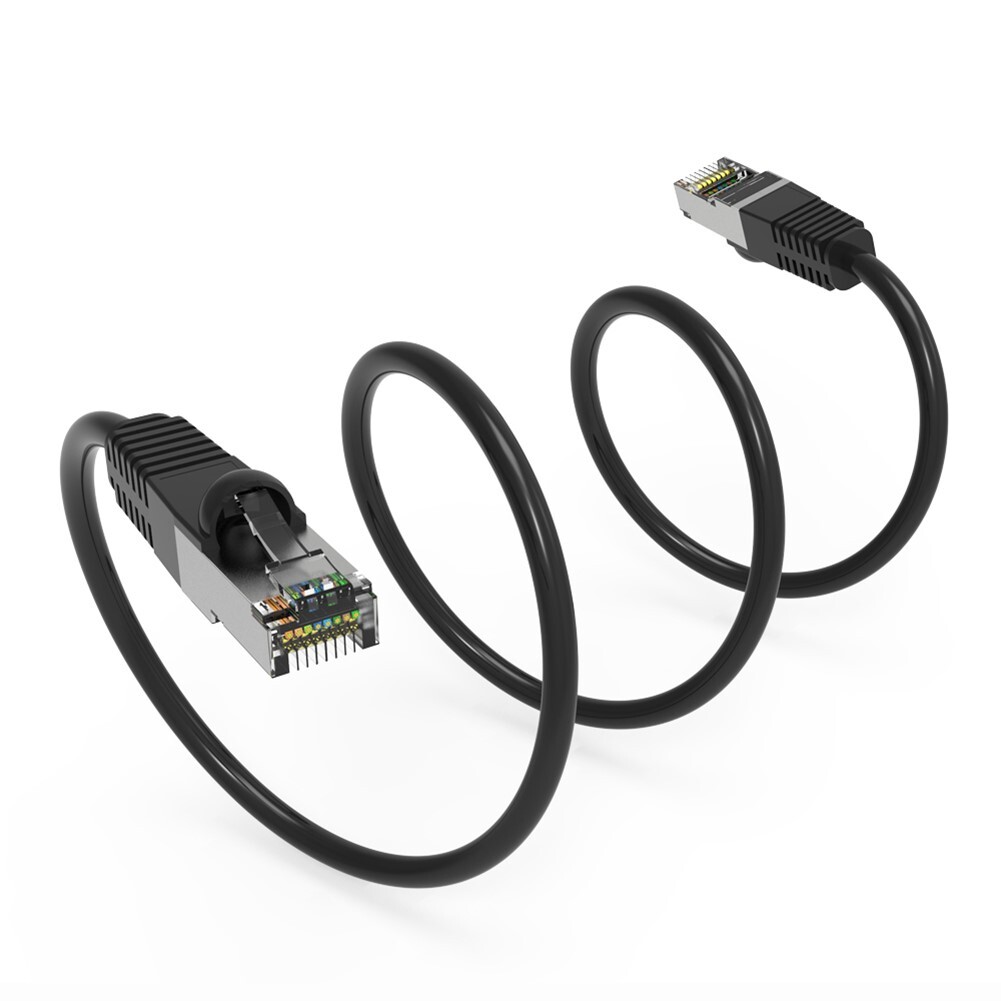 2FT Cat5E RJ45 Ethernet LAN Network FTP Shielded Patch Cable Pure Copper Black