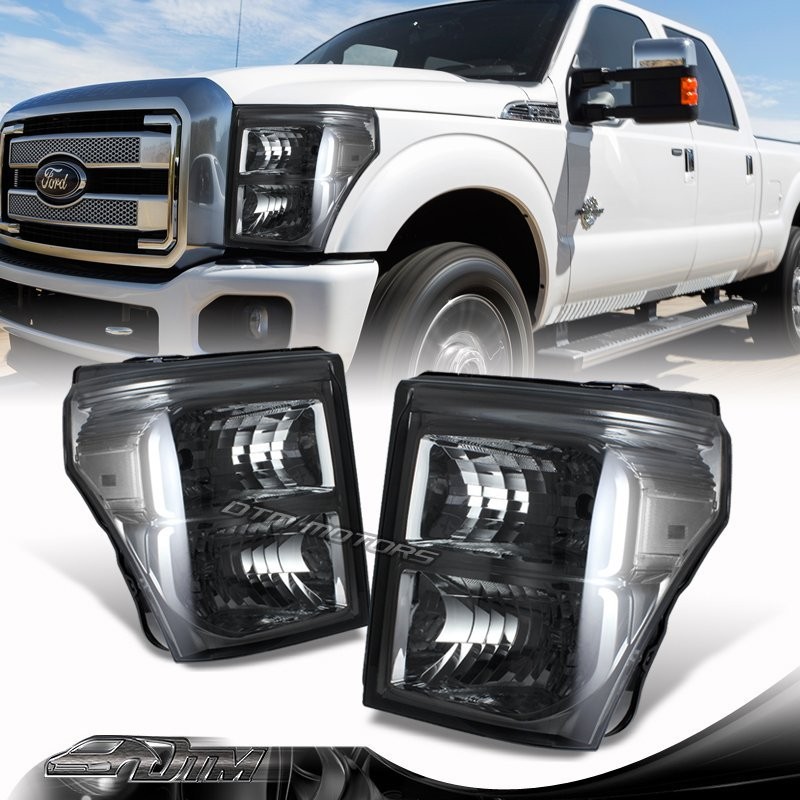 For 2011-2016 Ford F250/F350/F450 Super Duty Smoke Headlights W/Clear Reflector