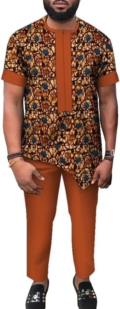 Ankara Fashion African Mens Clothing Sets 2 Piece Outfits for Men Wedding