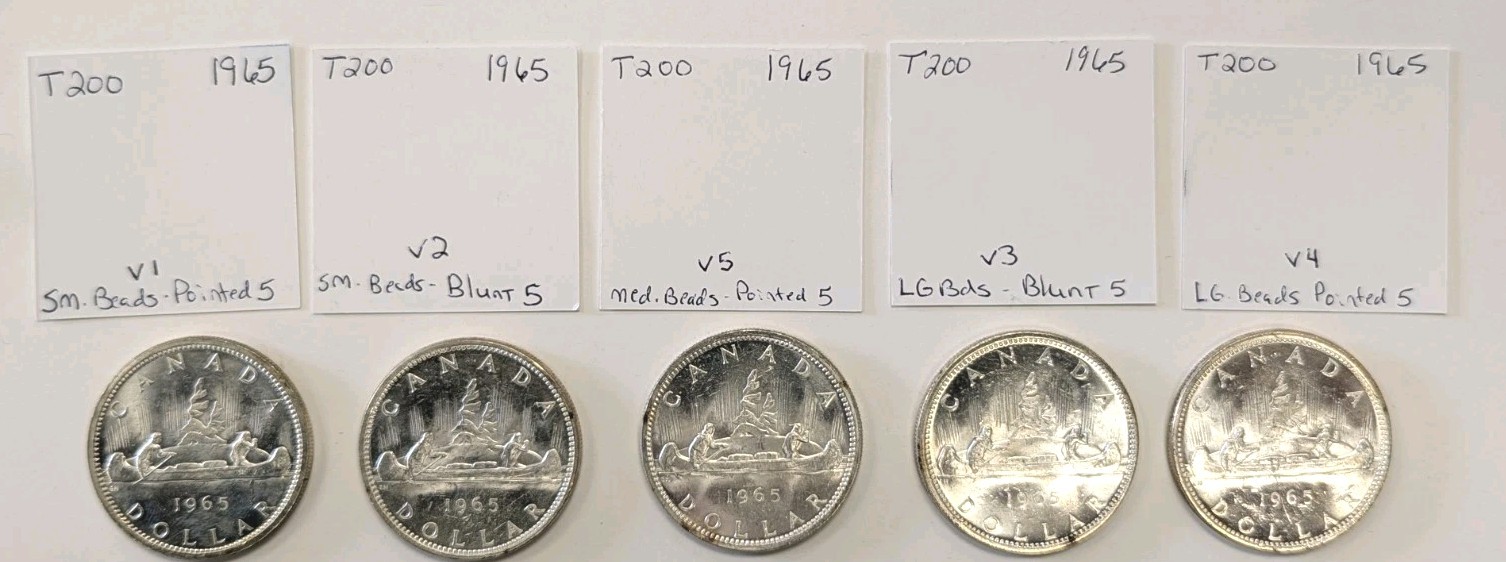 1965 $1 All 5 Type Varieties Silver Dollars Set Canada-V1,V2,V3,V4,V5-    T200