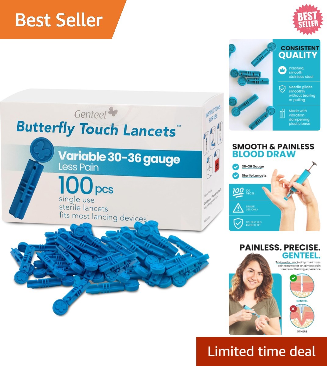 Variable Gauge Stainless Steel Lancets - 100 Pcs for Personalized Blood Testing