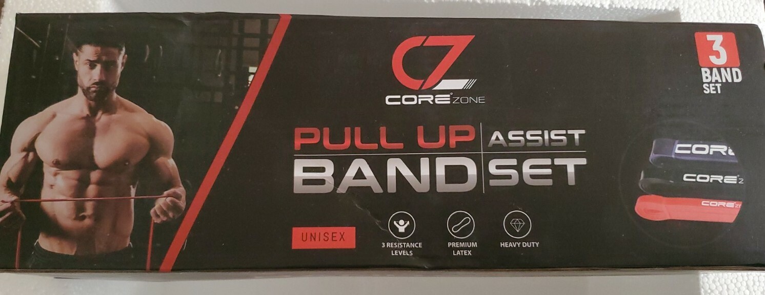 Core Zone Pull Up Assist Bands  3 Resistance Level Bands Heavy Duty NEW