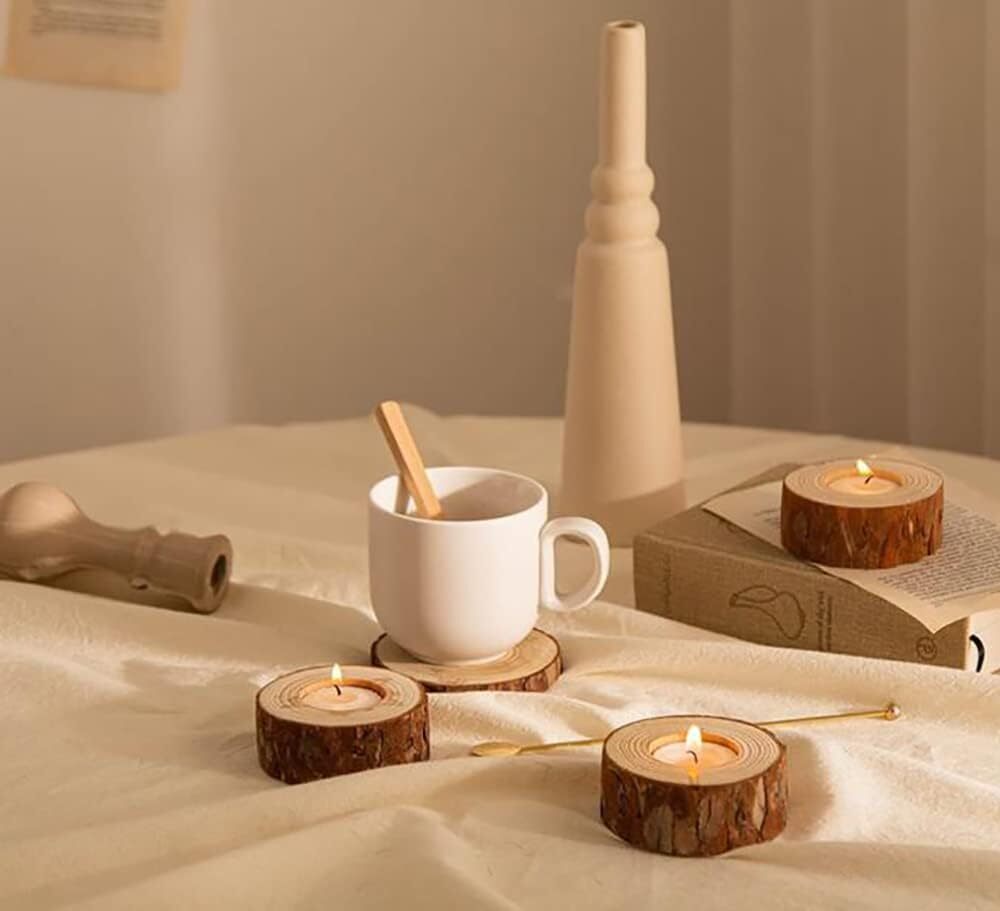 Lawei 20 Pack Wooden Tealight Candle Holder, Wood Votive Natural