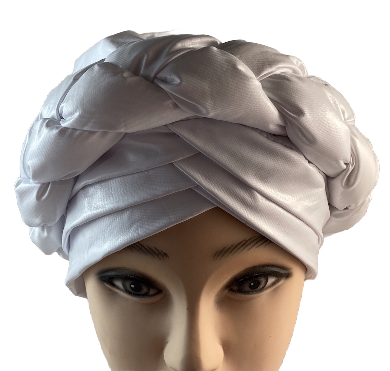 African Women Taffeta Leather Like Turban Hat Ladies Head Piece ~ White
