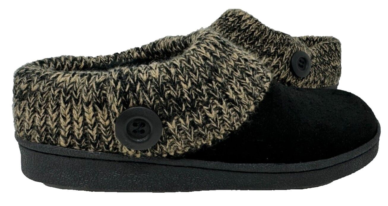 Clarks Women's Sweater Clog Slip On Faux Fur Lined Slippers Blk/Tan Size:7 205JL