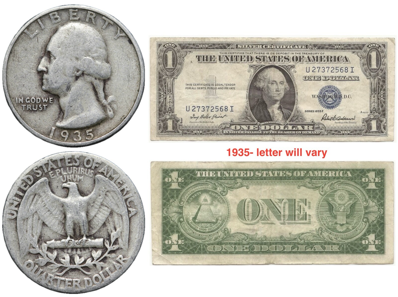 GEORGE WASHINGTON 2 PC SPECIAL!! 1935 Silver Quarter & 1935 Silver Certificate!
