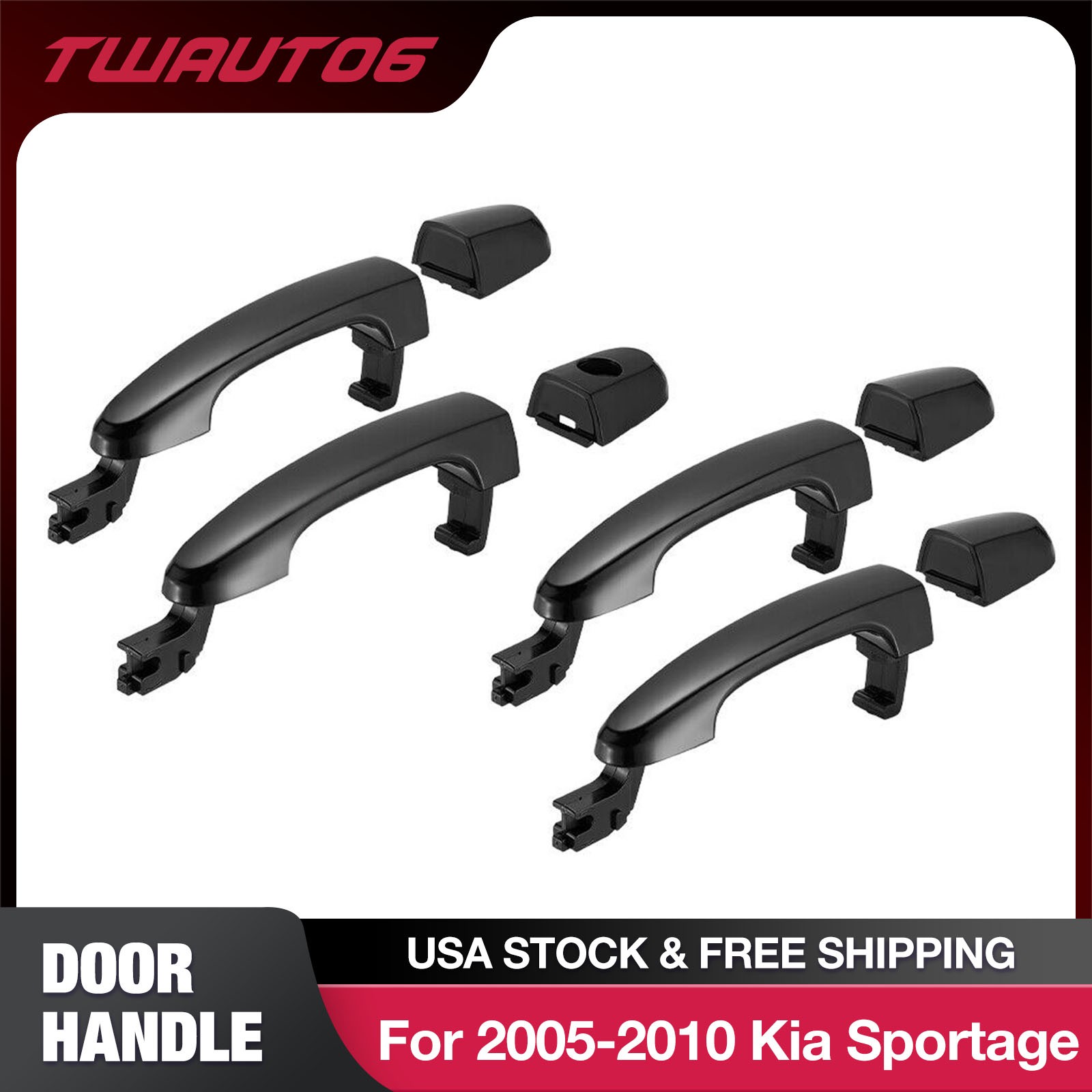 Black Exterior Outside Door Handle Front Rear for 2005-2010 Kia Sportage 4pcs