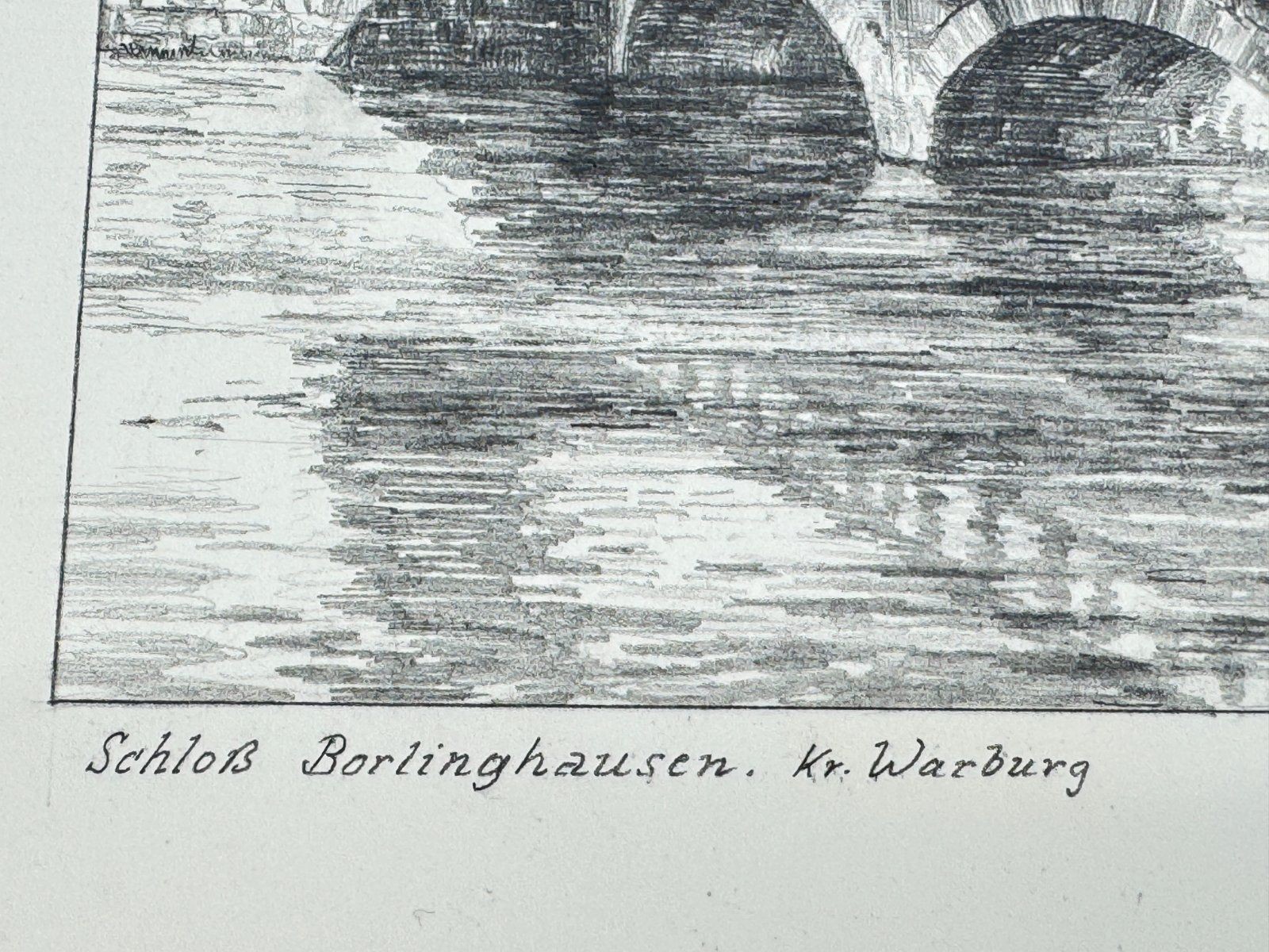 * HEINZ WEHLISCH DRAWING CASTLE BORLINGHAUSEN DISTRICT WARBURG
