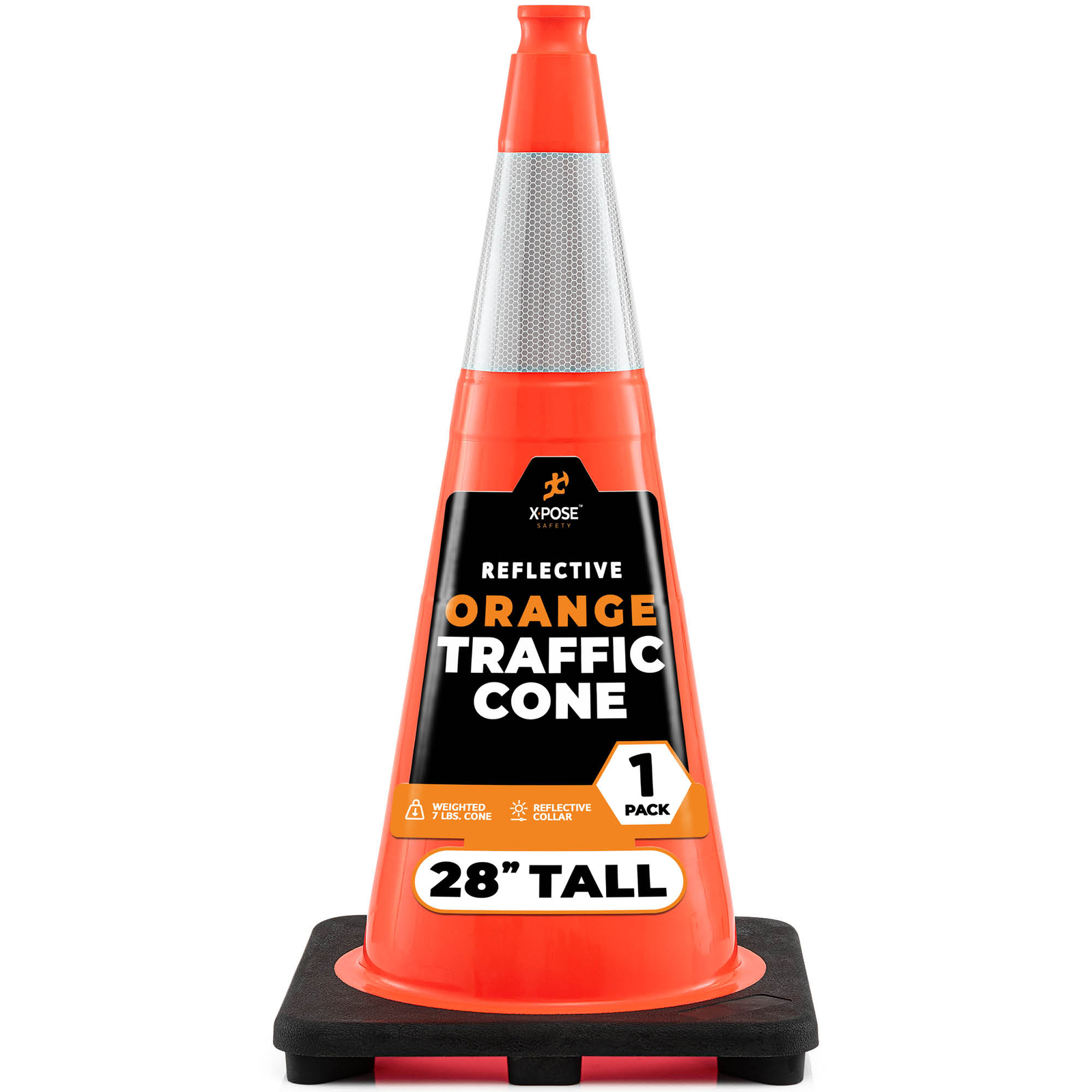 28 Inch Orange Traffic Cones with 6" Collar - PVC Plastic Safety Cone