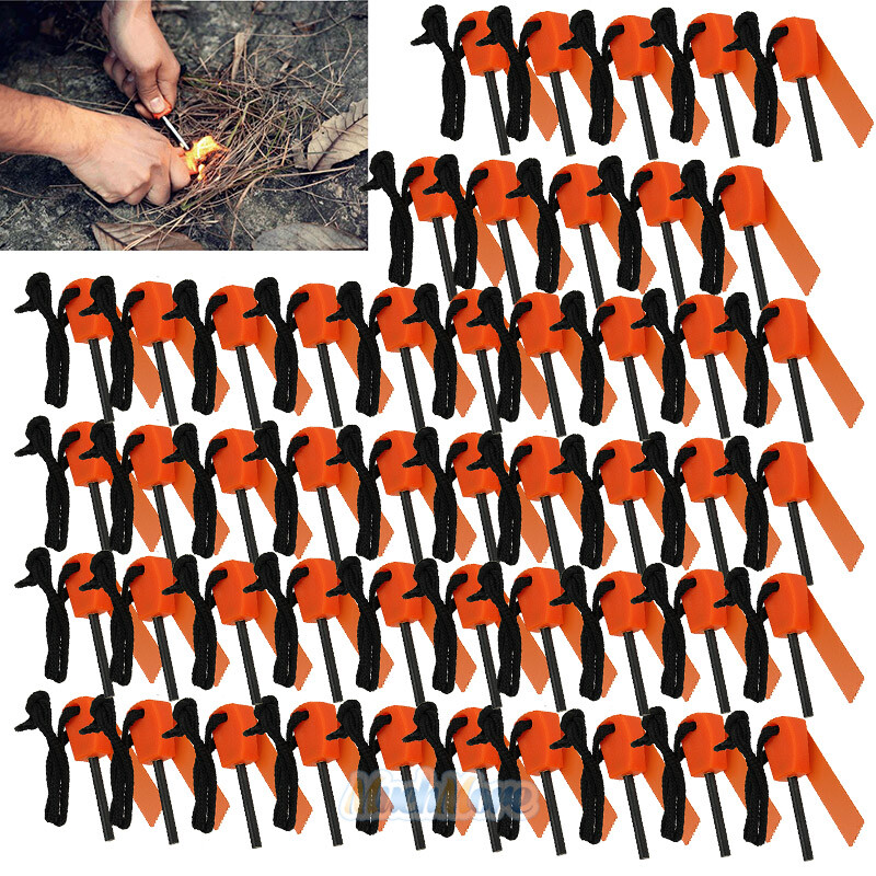 50x Mini Emergency Flint Fire Starter Rod Lighter Magnesium Camping Tool Kits