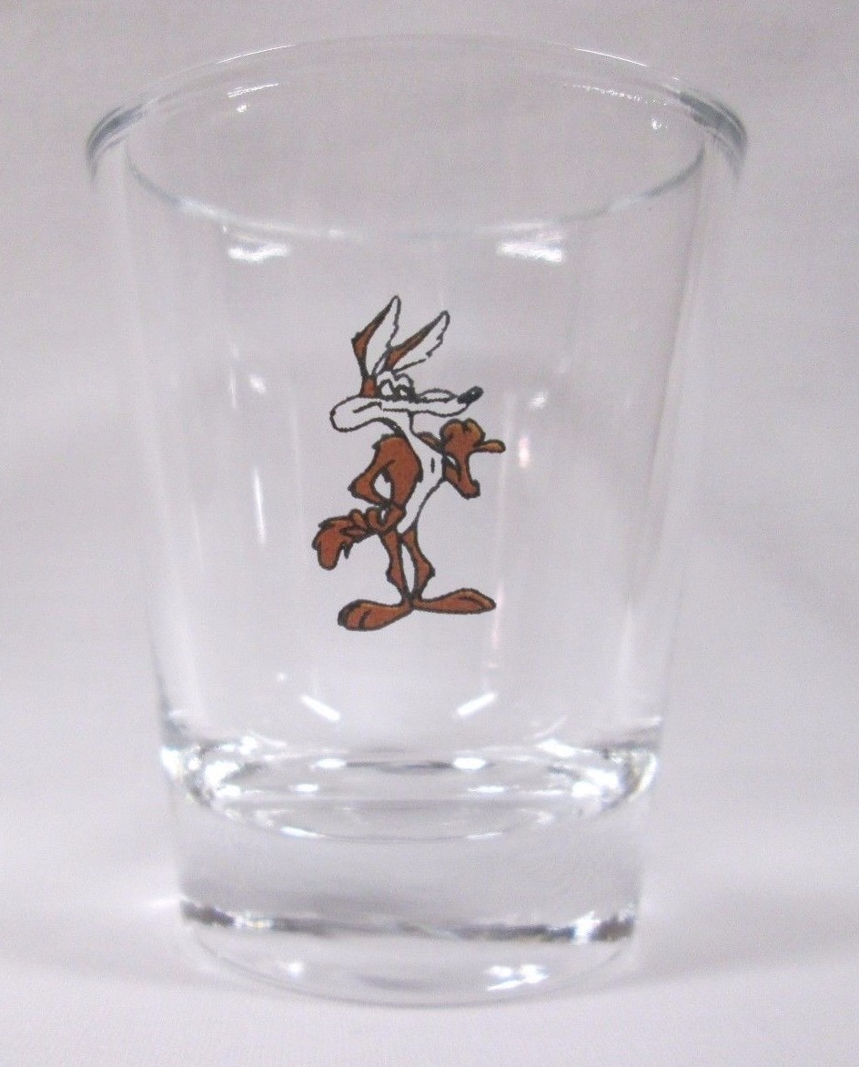 Wile E. Coyote Cartoon Character Image on Clear Shot Glass