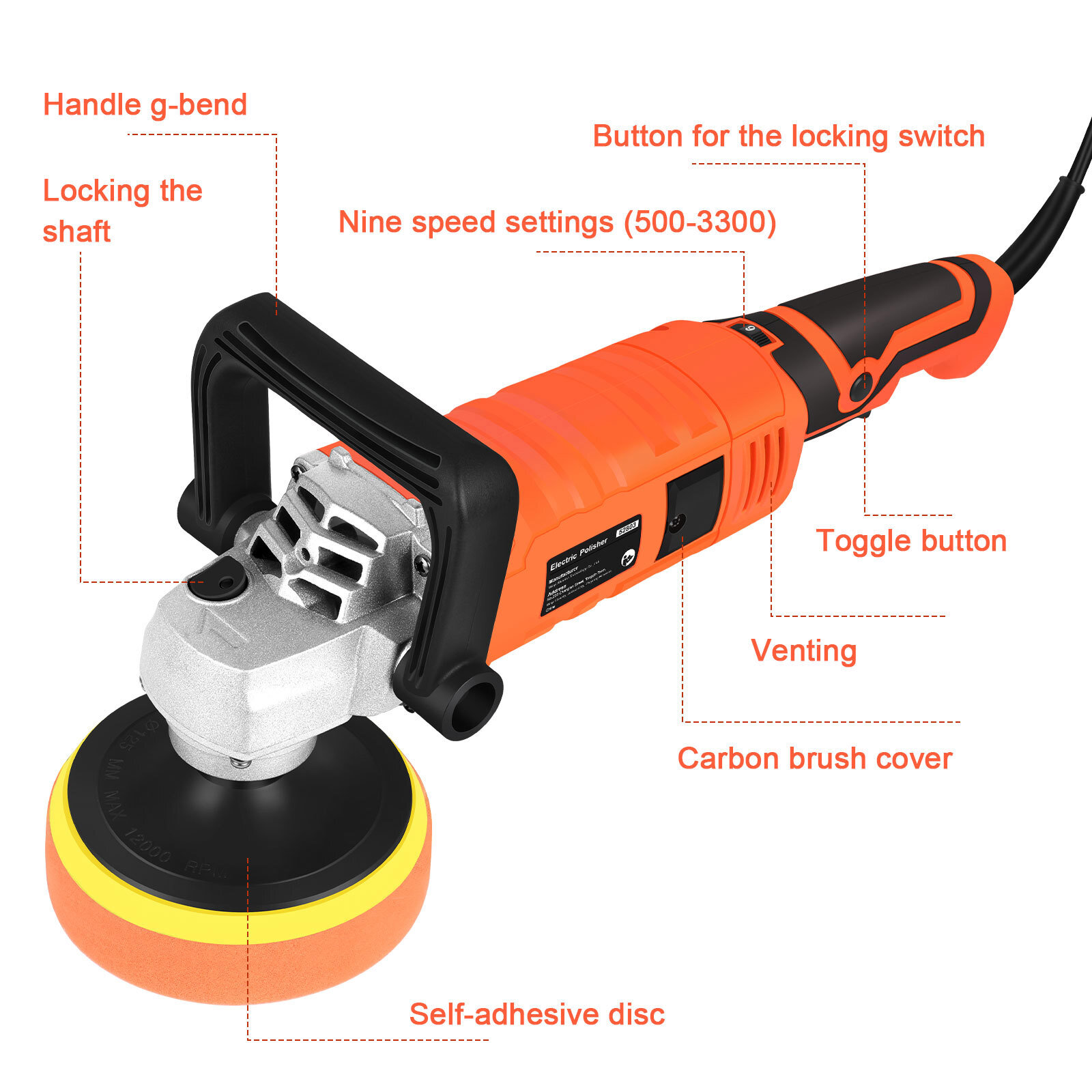 Car Buffer Polisher Waxer 7-Speed Rotary 6" + 7" Backing Plate Polishing Machine