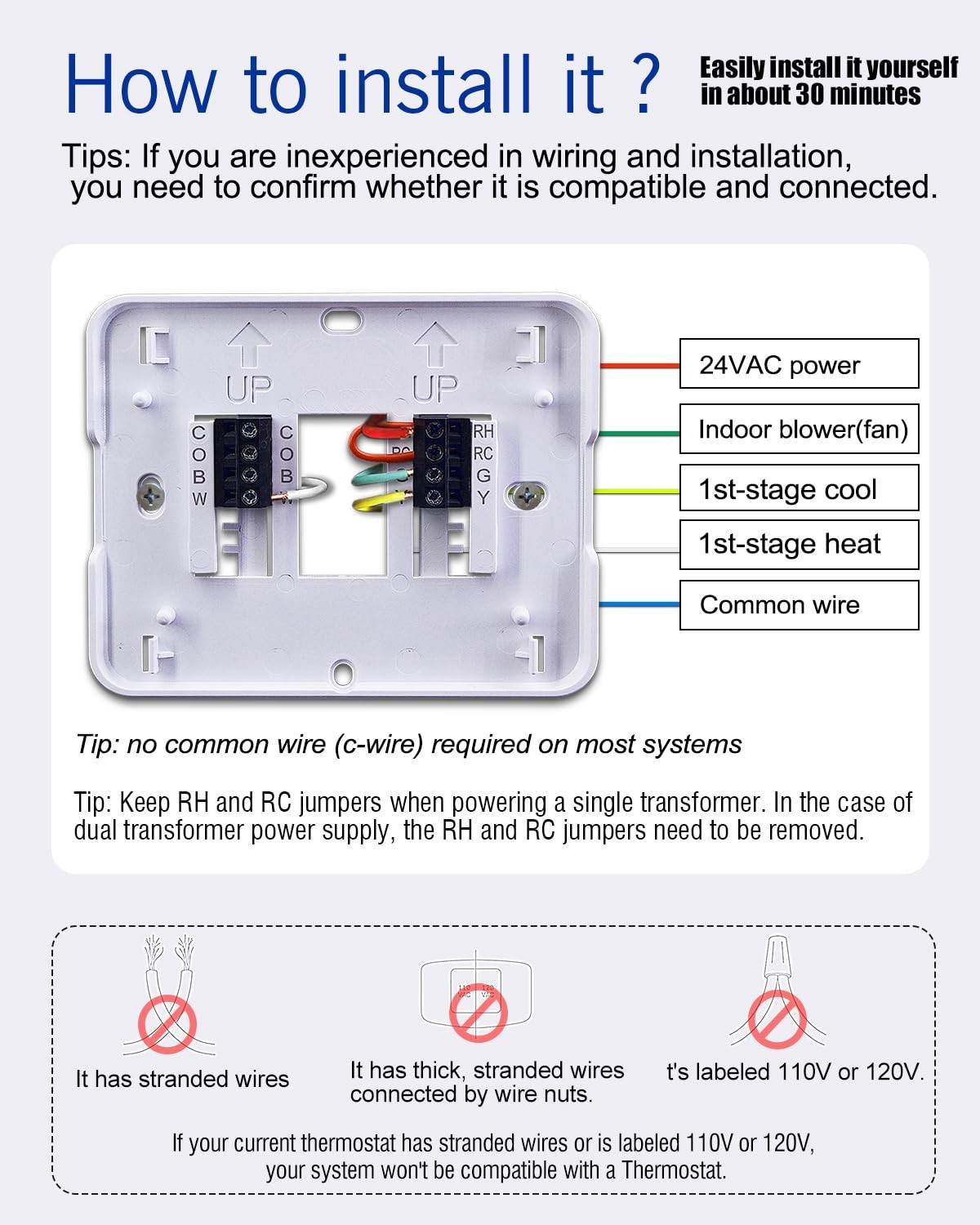 Non Programmable Thermostat for Home 1 Heat/ 1 Cool Single-Stage System, Temp...