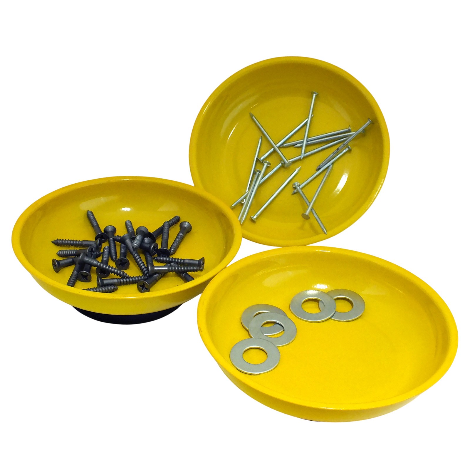 3pc Magnetic Parts Trays Hi-Vis Yellow 100mm 4" Round Dish for Nuts Bolts Screws