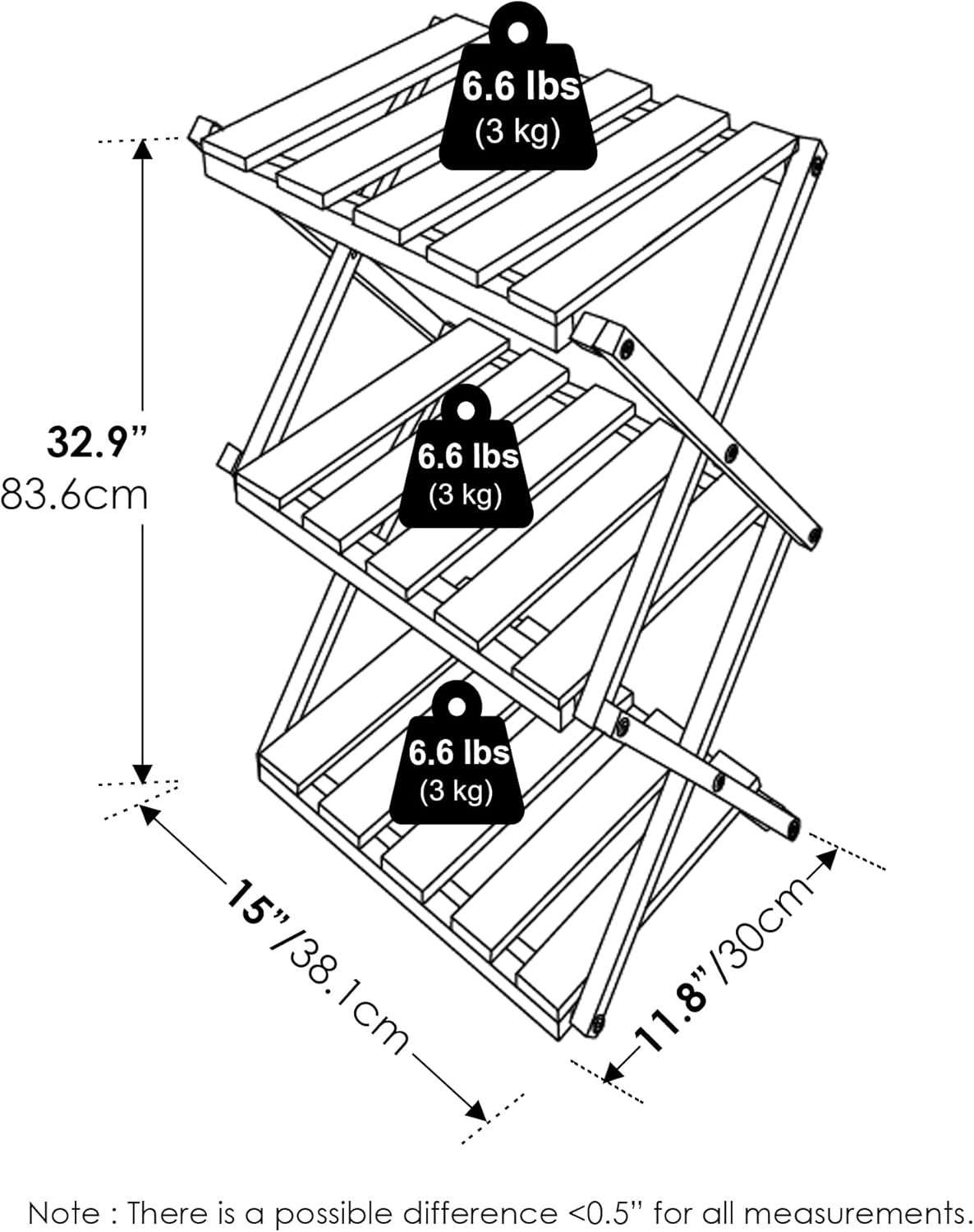 TIOMAN Patio Table, 3-Tier Outdoor Side Table, Toolless Multipurpose Folding Dis