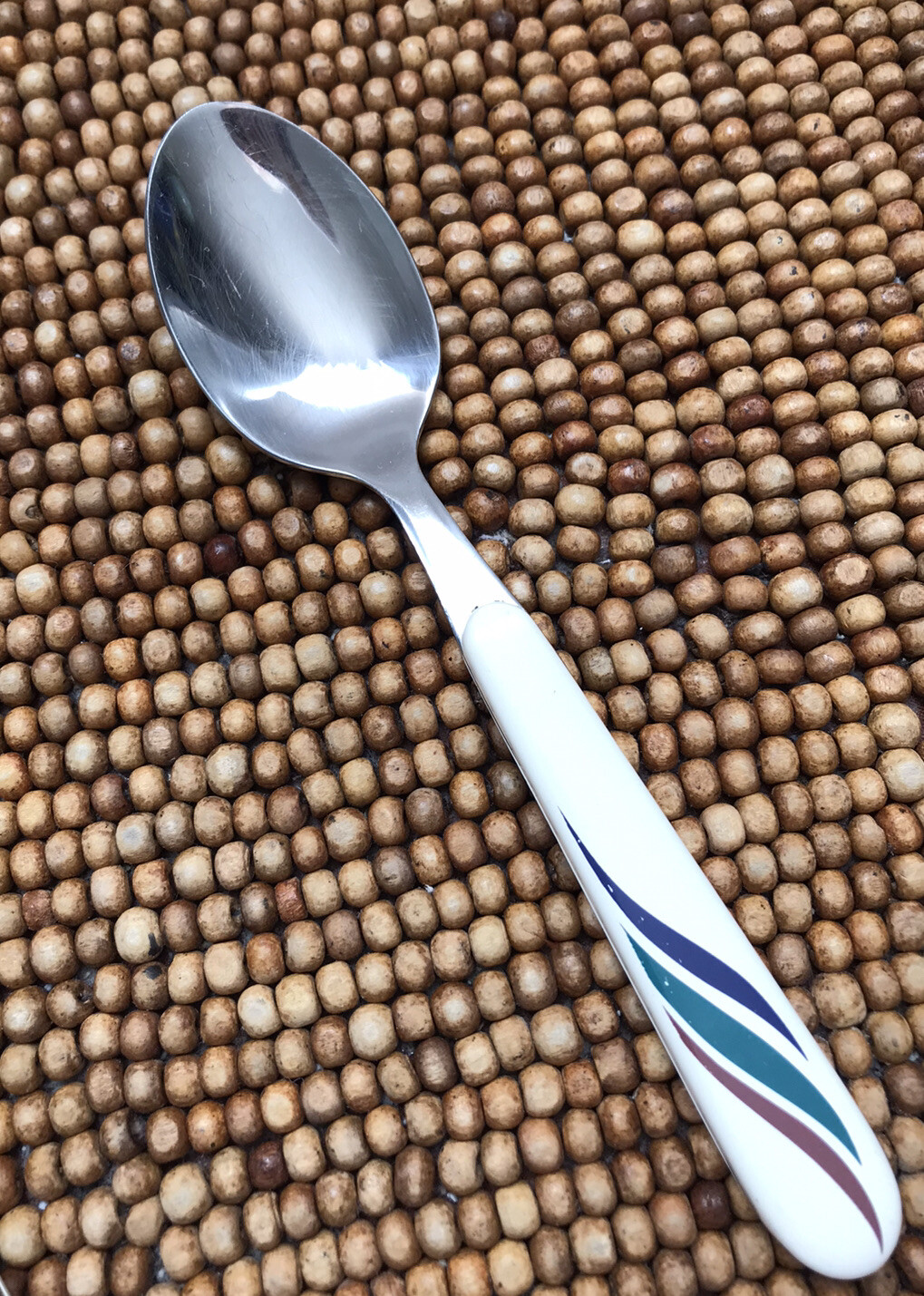 Unbranded Stainless Mexico Plastic Ivory Navy Teal Brown Swirls TEASPOON 6.5”
