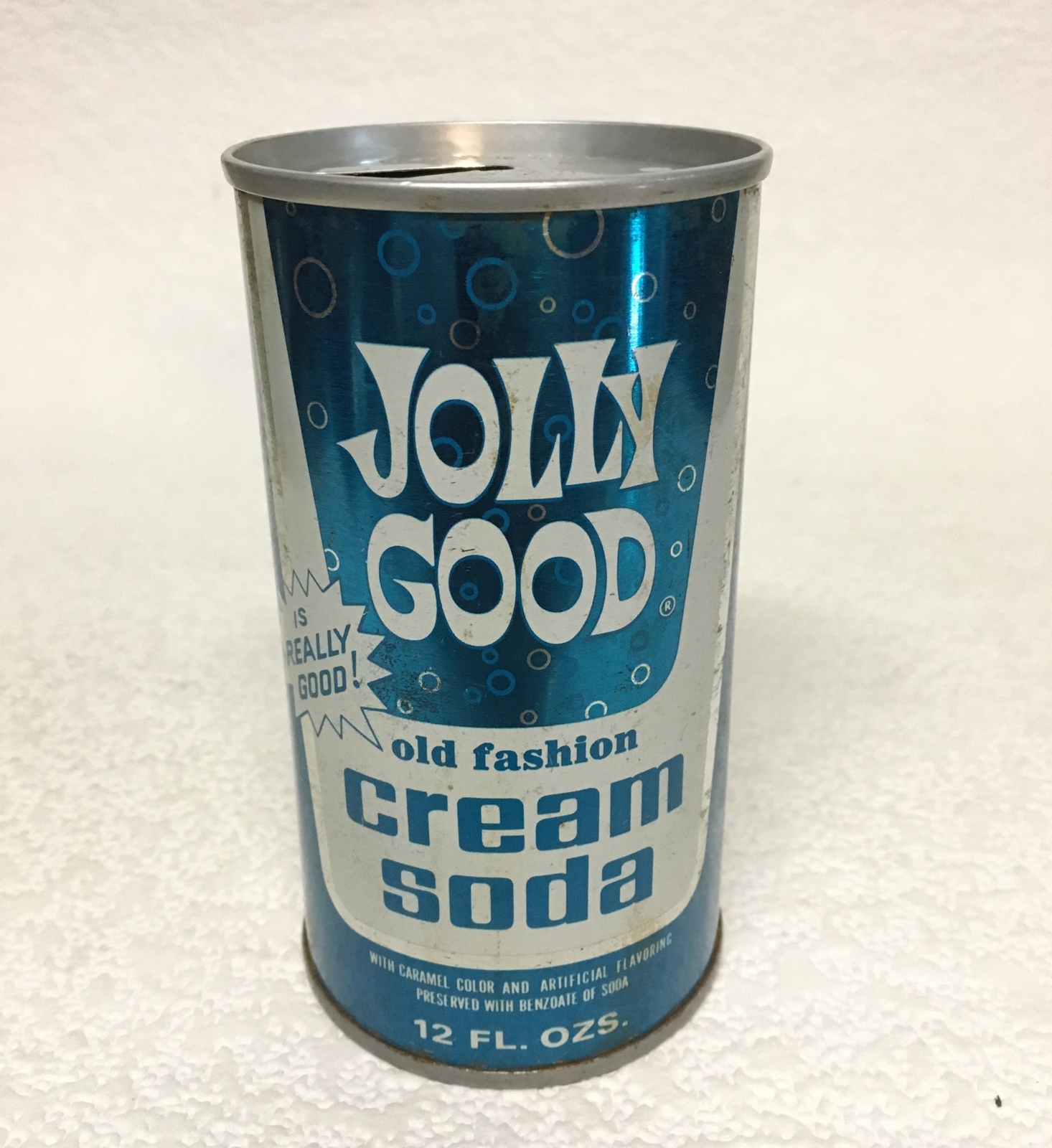 Vintage JOLLY GOOD Cream Soda Pop Can Straight Steel Colorful RANDOM LAKE, WI