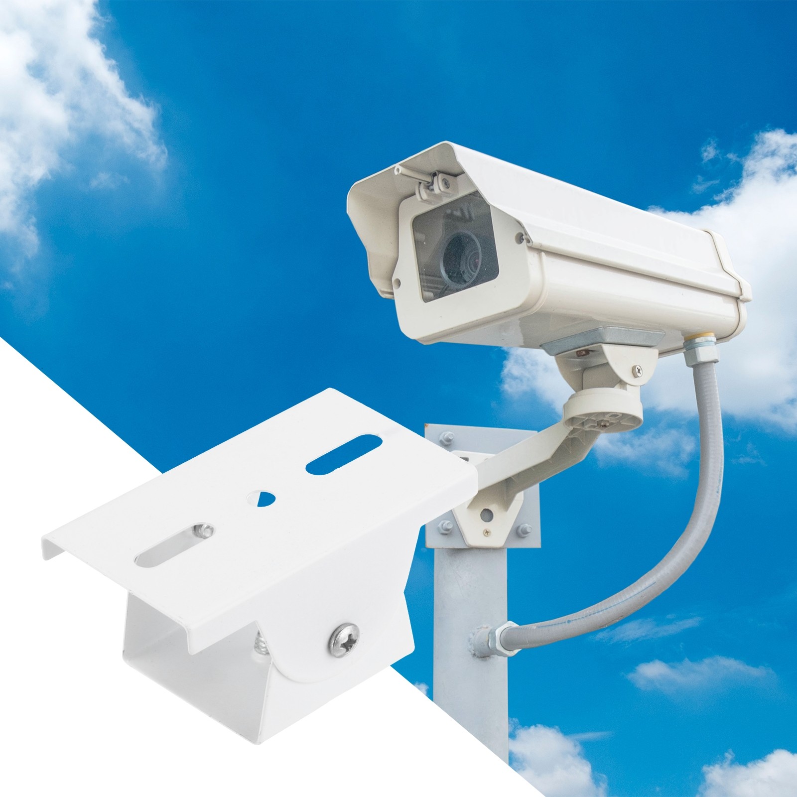 Security Camera Joint Mounting 2 Inch, Steel Crossbar Mounting Bracket, White