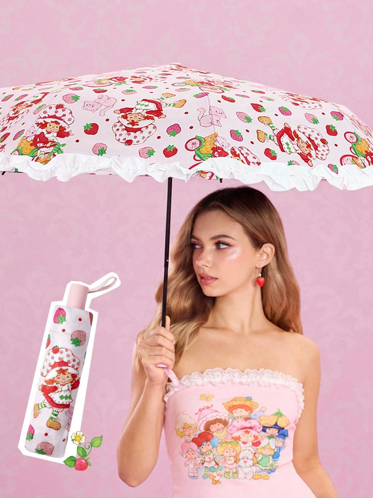 Strawberry Shortcake Women's Licensed Gift Girls Cute Pink Rain Umbrella