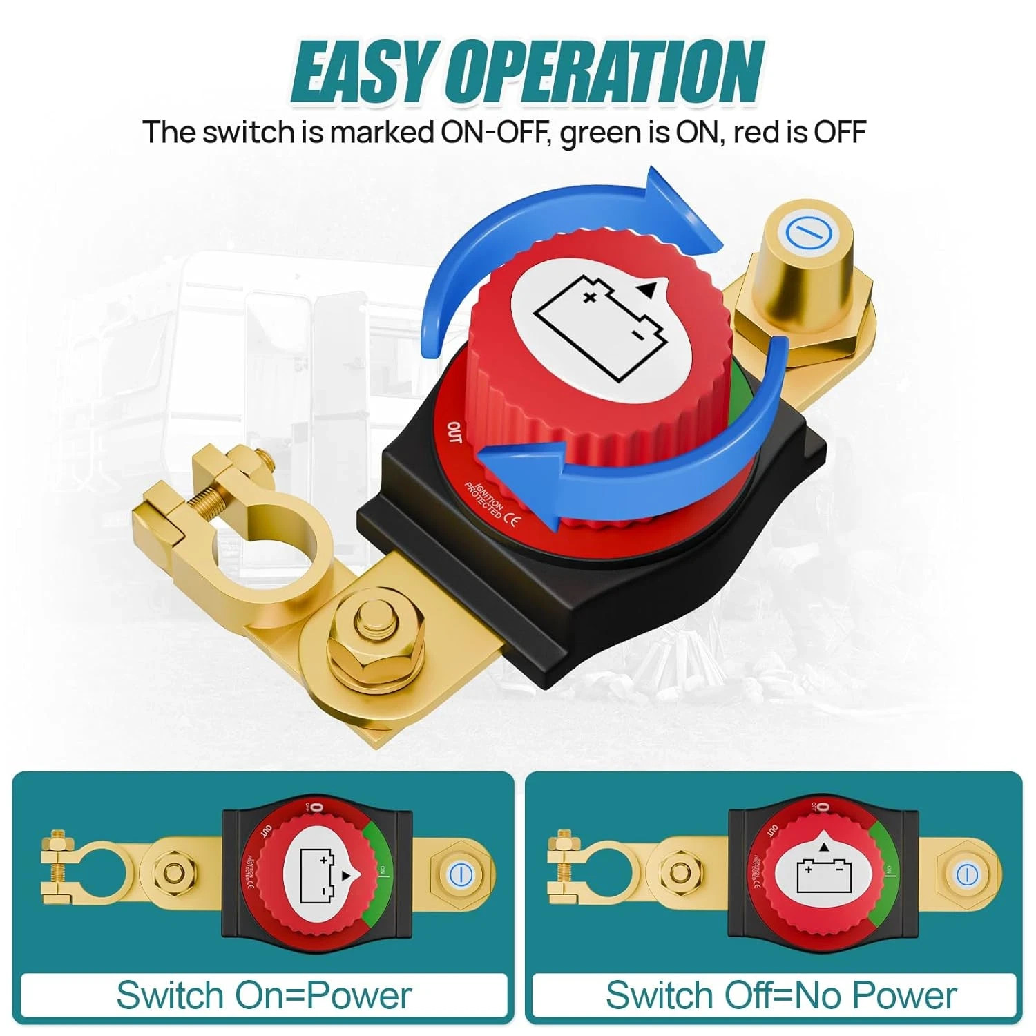 Top Post Battery Disconnect Switch, 12-48V Heavy-Duty Battery Kill Switch for Ca