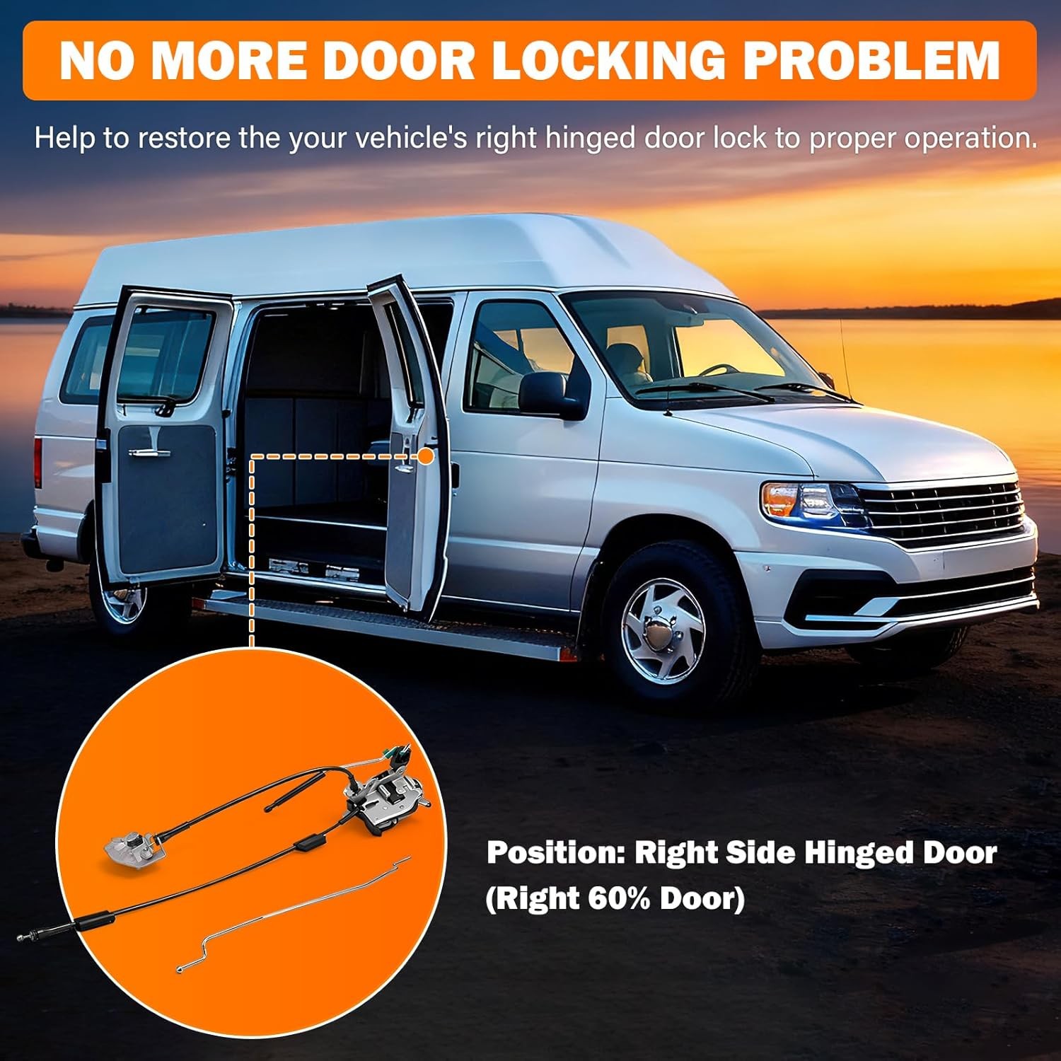 Side Door Latch Assembly with Cable & Rod for Ford E150 E250 E350 Econoline Van