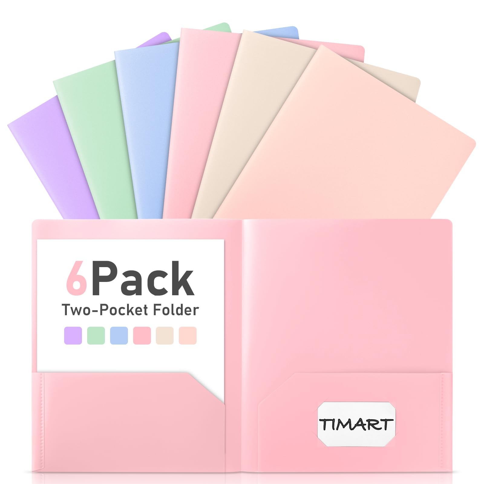 Folders with Pockets, 2 Pocket Folders Pastel-6 Pack