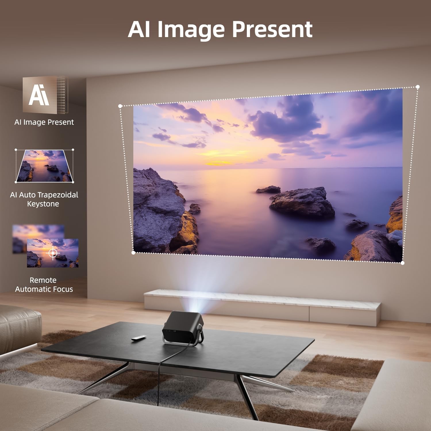 Portable 1080P Mini Projector 360 Adjustable Stand Auto Keystone Bluetooth 5.4