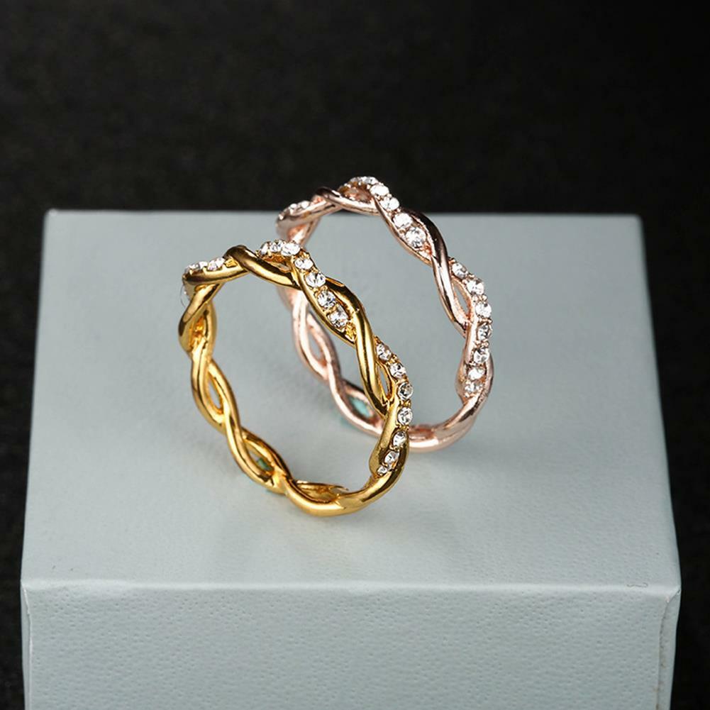 Fashion Pink/Silver White Rhinestone Twist Band Ring Wedding Women Jewelry ?;