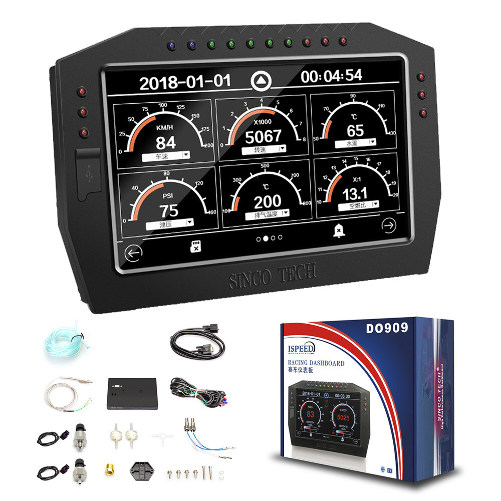 Sinco Tech DO909 Car Racing Dashboard Gauge Display Sensor Kit LCD Screen 12V