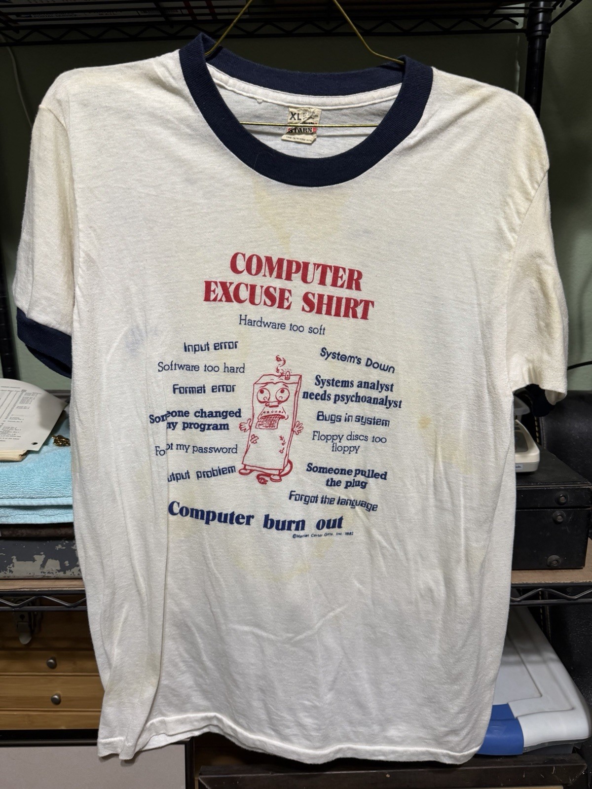 Vintage 1982 Computer Nerd Excuse Shirt Screen Stars XL Ringer T Shirt