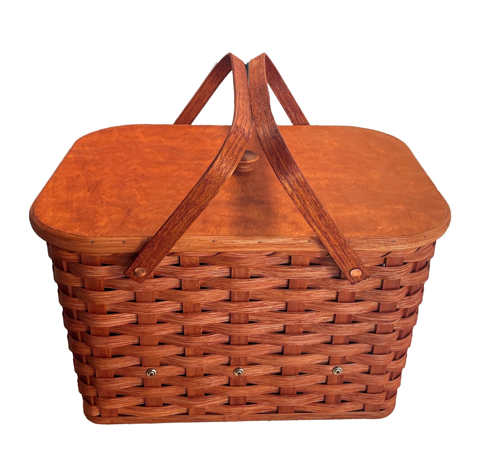 Amish Picnic Basket Medium Size With Solid Oak Lid and Swinging Handles