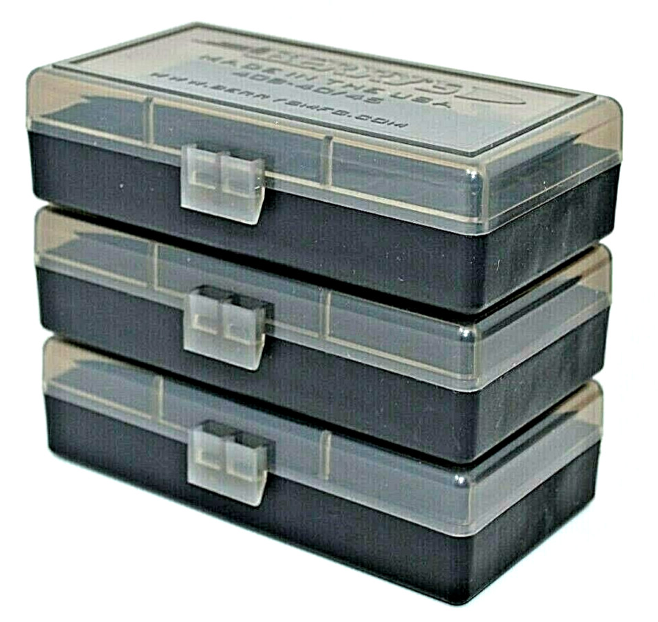 3 x 45 ACP / 40 S&W BERRY'S PLASTIC AMMO BOXES (3) SMOKE/BLACK 50 Round