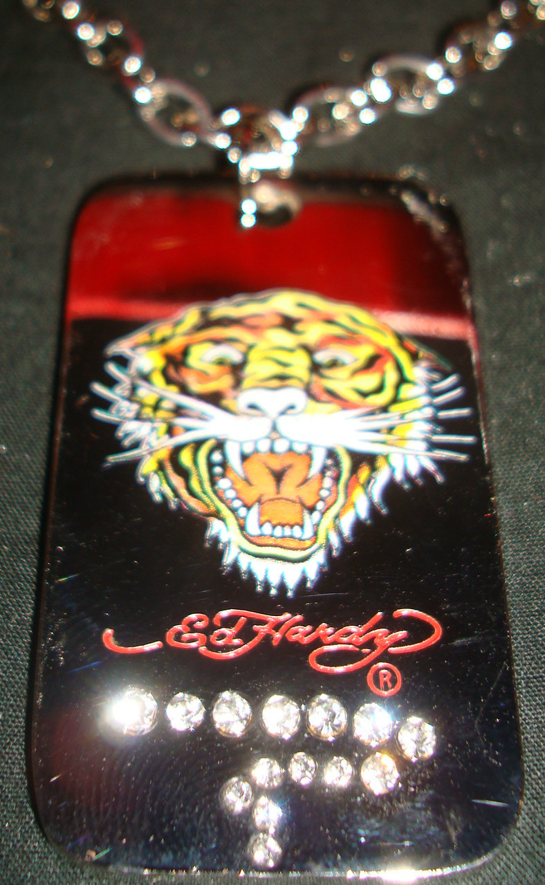 NEW ED HARDY Christian Audigier 4 pc Set TIGER DOG TAG Necklace Money Clip BOX +