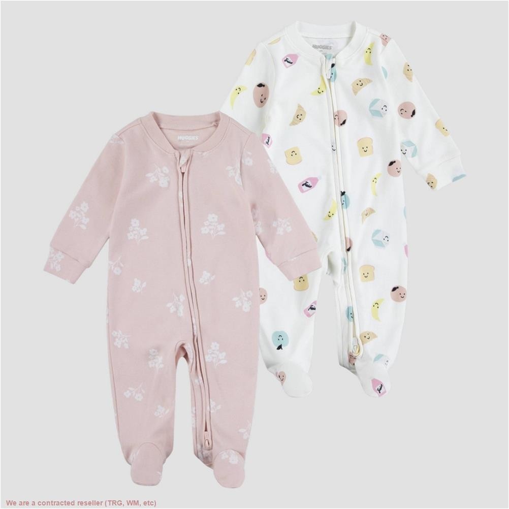 Huggies Baby Girls' 2pk Food & Flowers Organic Sleep N' Play - Pink/White 9M