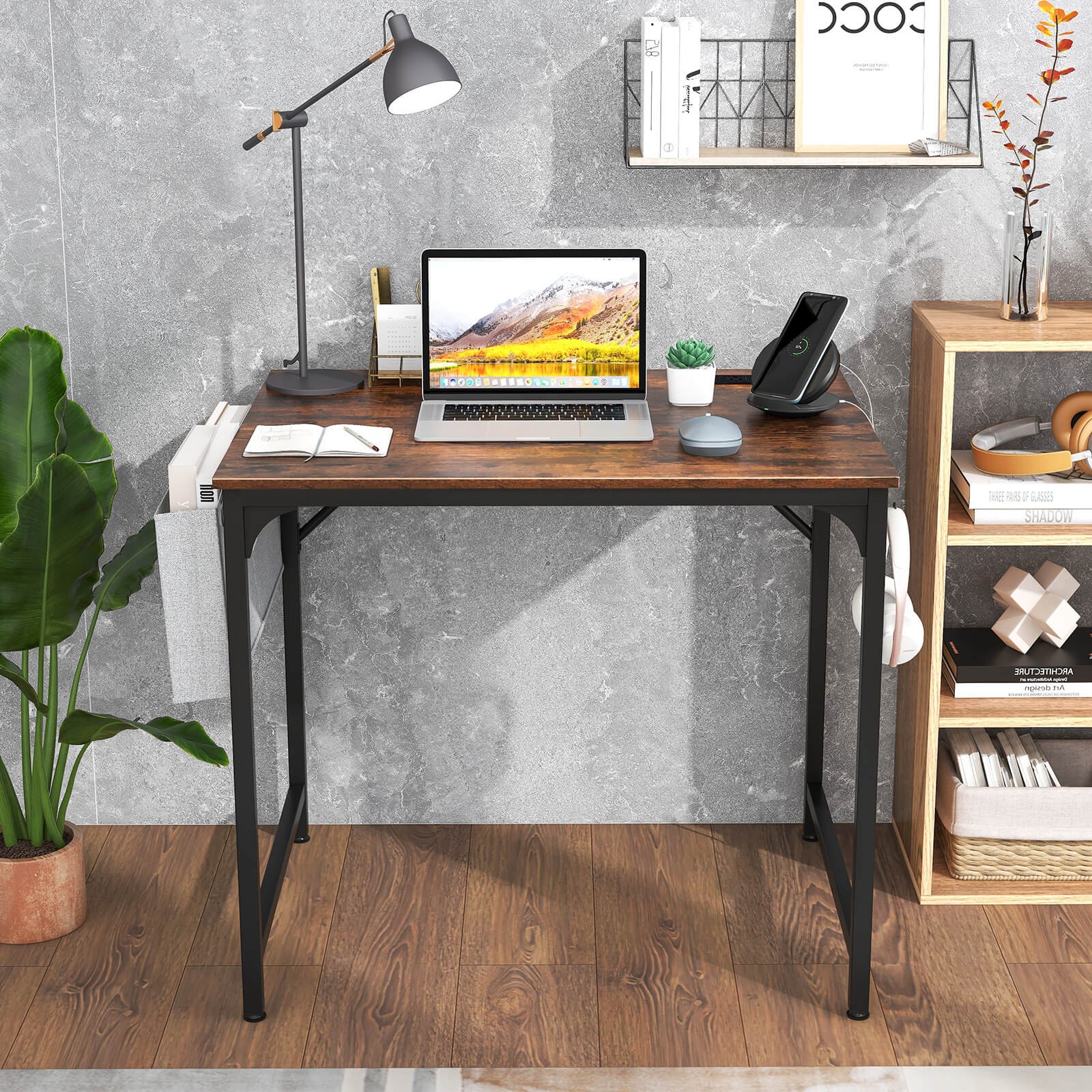 32" Computer Desk Small w/ Headphone Hook & Charging Station Storage Bag
