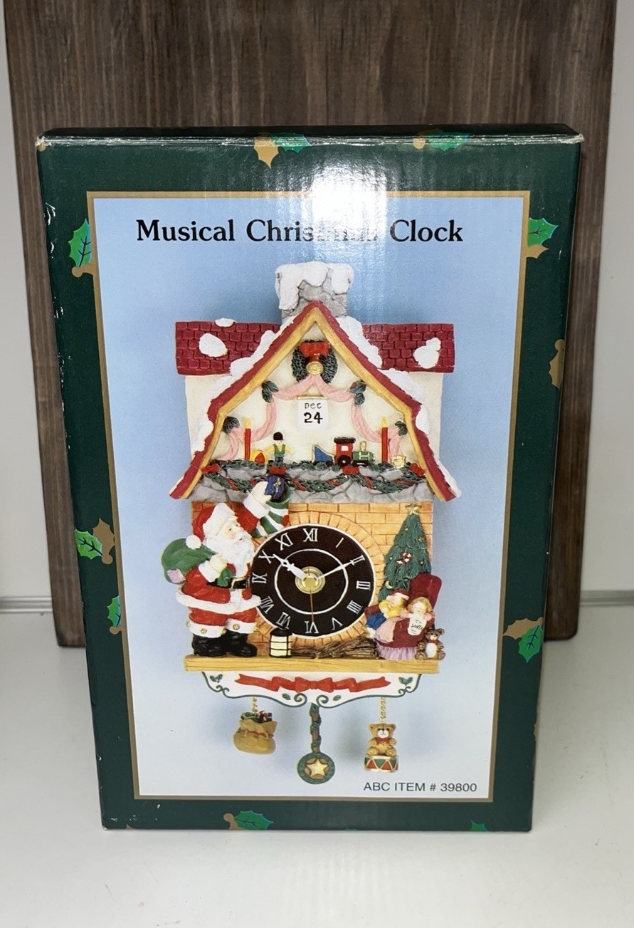 Musical Christmas Clock Santa Cuckoo Style Wall Hanging Holiday Decor w/ Box
