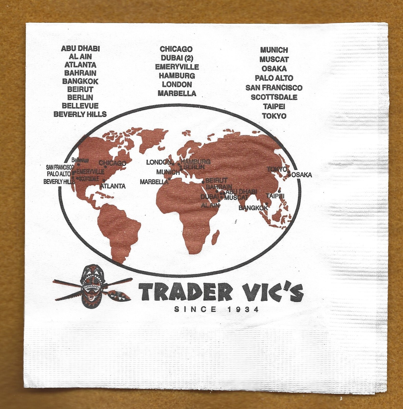TRADER VIC'S POLYNESIAN RESTAURANT - PAPER TIKI BAR COCKTAIL NAPKIN STYLE #2