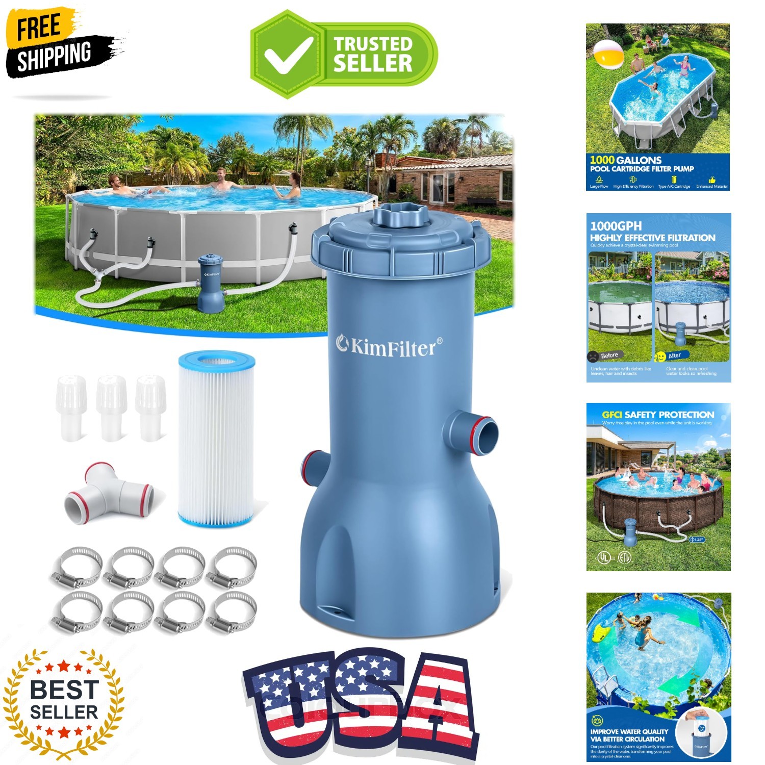 Pro Series 1000 GPH Above Ground Pool Filter Pump | Efficient Filtration & Po...