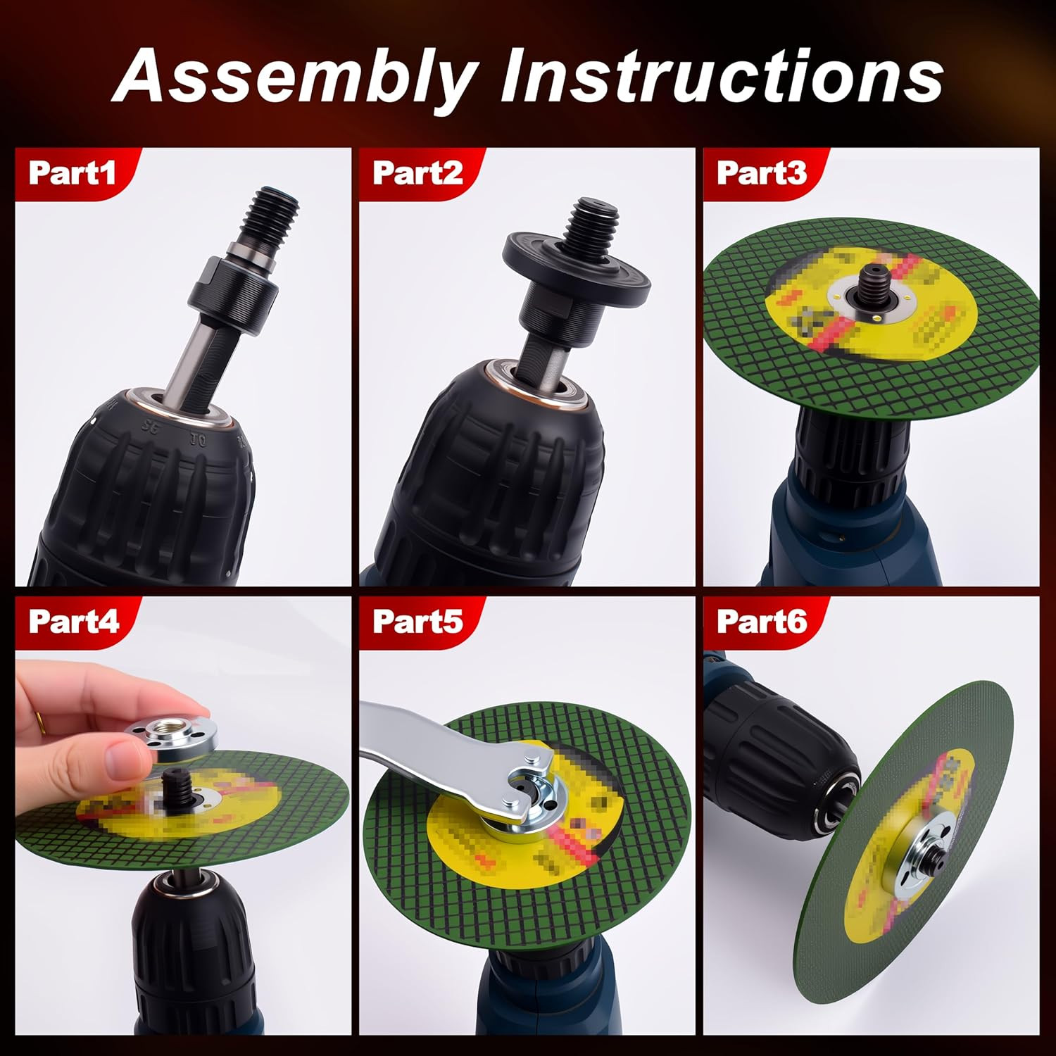 Drill to Angle Grinder Adapter Kit, 10mm & 6mm Arbor Mandrel with 2 Spanner W...