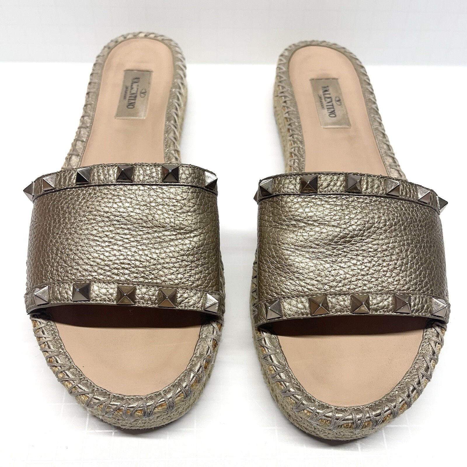 Valentino Garavani Women's Rockstud Double Espadrille Slide Sandals Size 39