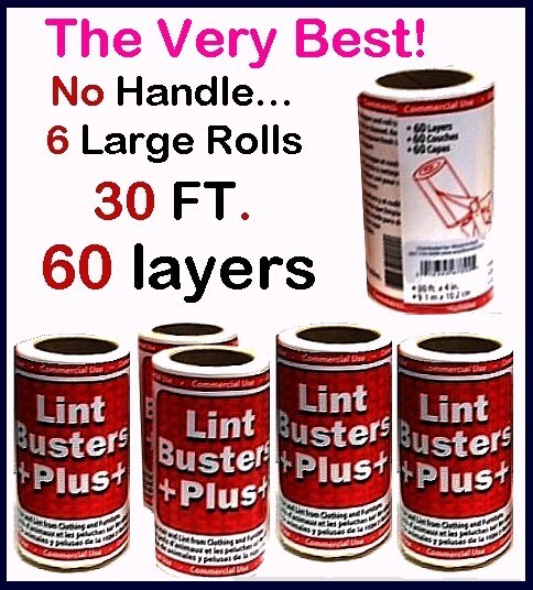 Lint Busters Cat Hair & Dog (6) Lint Removers 30' Sticky Paper Best MADE in USA