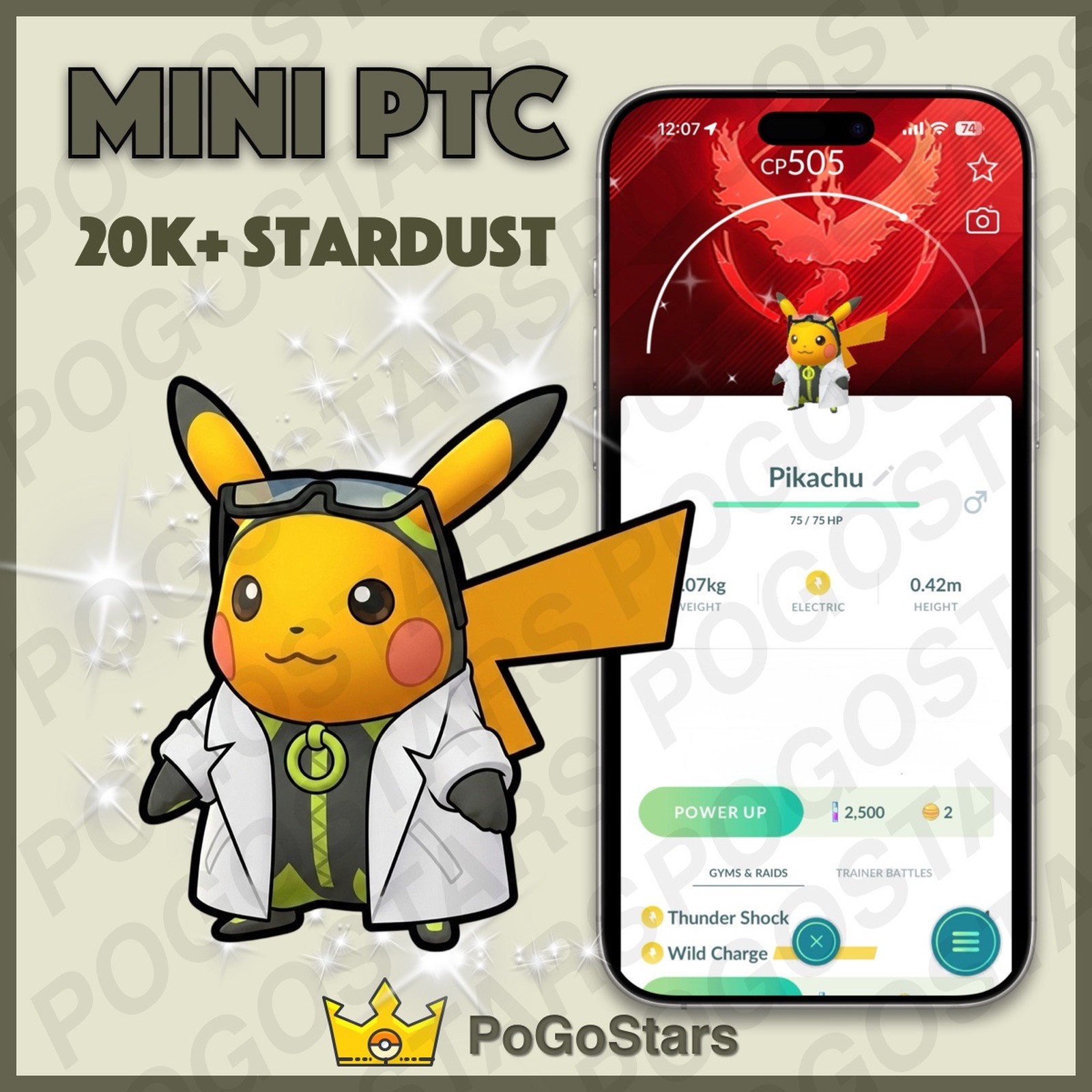 Pokémon PTC Go - Shiny Professor Willow's Assistant Pikachu✨Team Valor✨