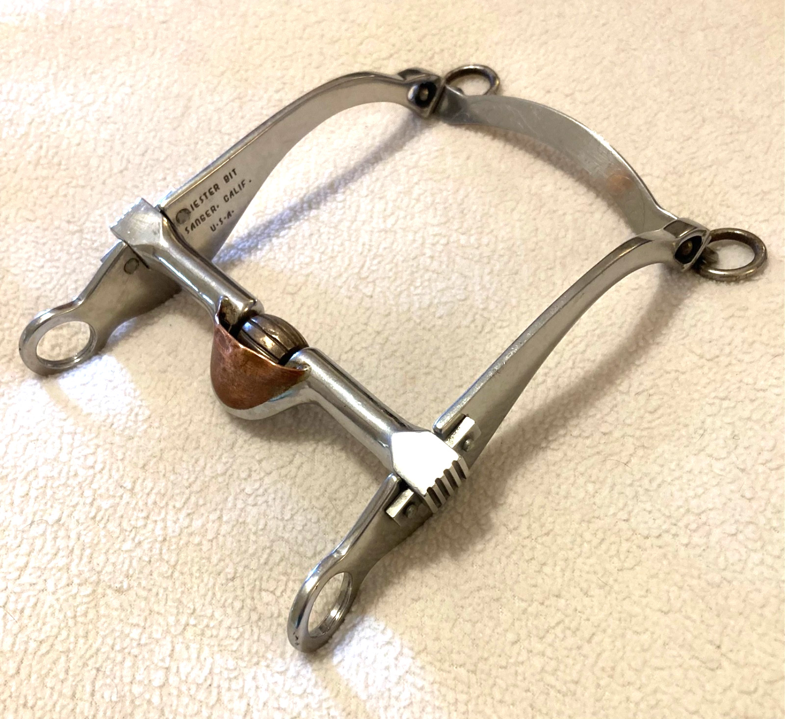 Sliester SS Copper Hooded Roller Curb Bit with Engraved Slobber Bar- 5"