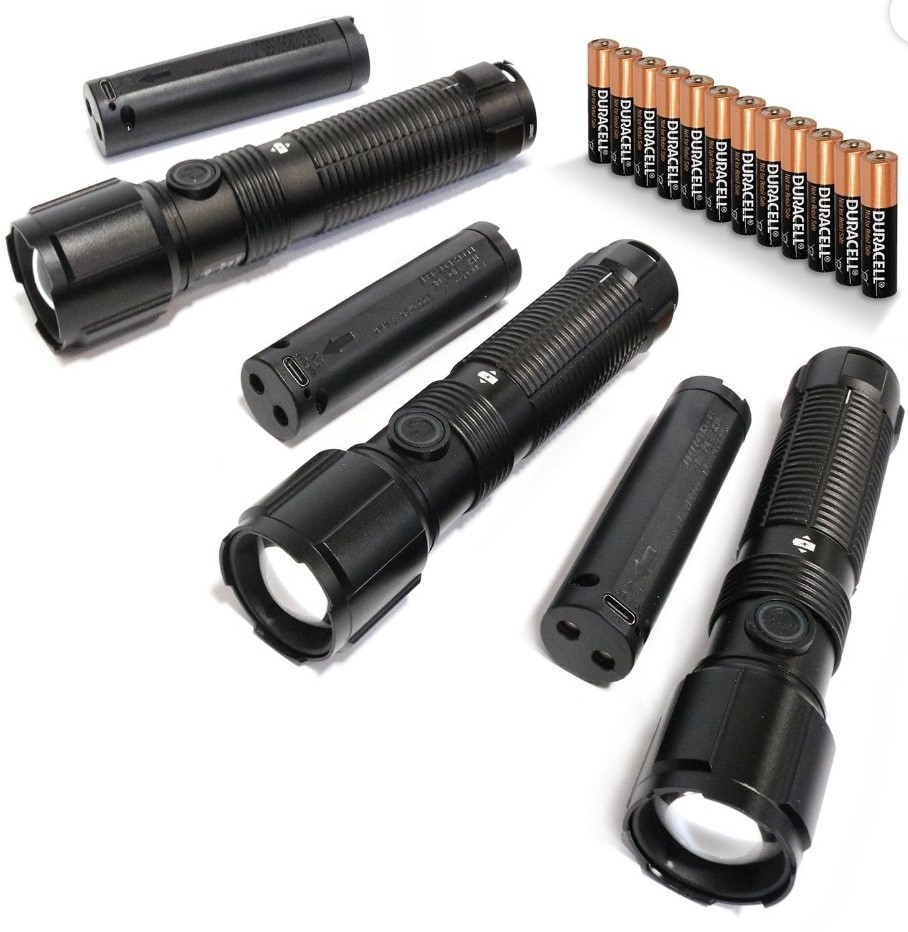 3 Pack Member’s Mark 1700 Lumen Dual Power LED Flashlight Set Rechargeable & AAA