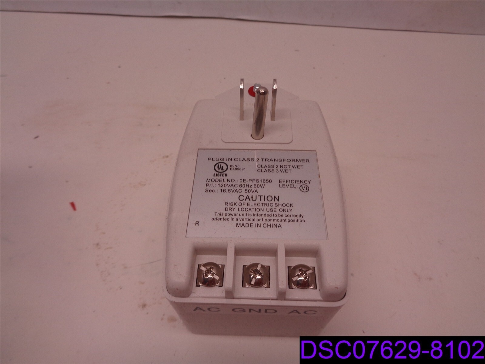 W Box Technologies Transformer 16.5VAC, 50VA Plug-In P/N PPS1650