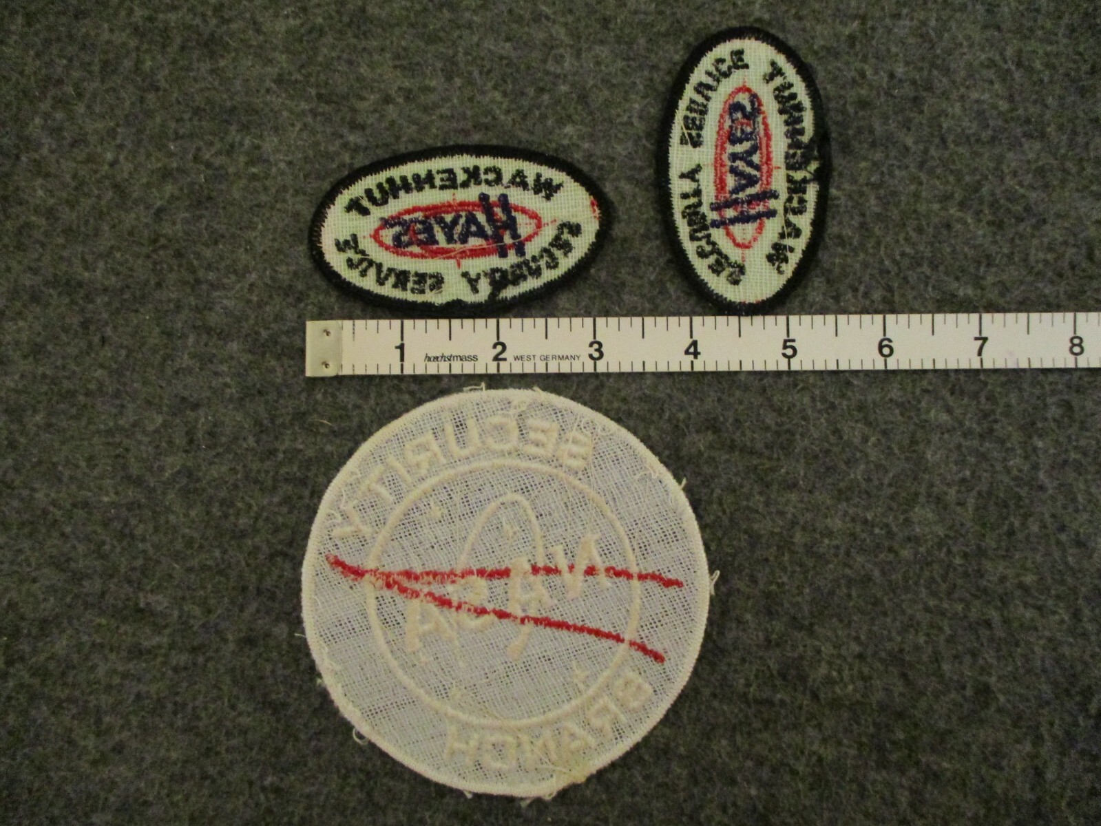 1965 NASA SECURITY BRANCH VECTOR MEATBALL + 4 HAYES AEROSPACE SECURITY PATCHES